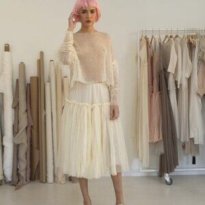 Louiza Babouryan Silk Mohair Knit Top with Feathers